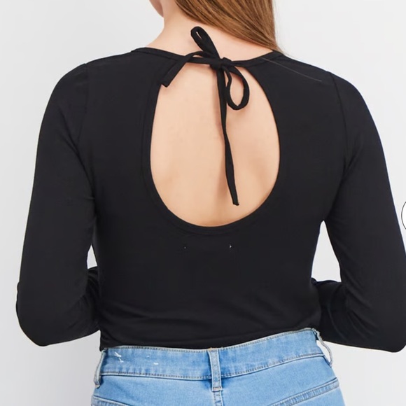 Avec Les Filles Women Solid Keyhole Long Sleeve Bodysuits Black Size M - Picture 3 of 12